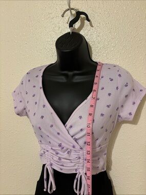 Lilac Floral Ruched Wrap Crop Top - Women